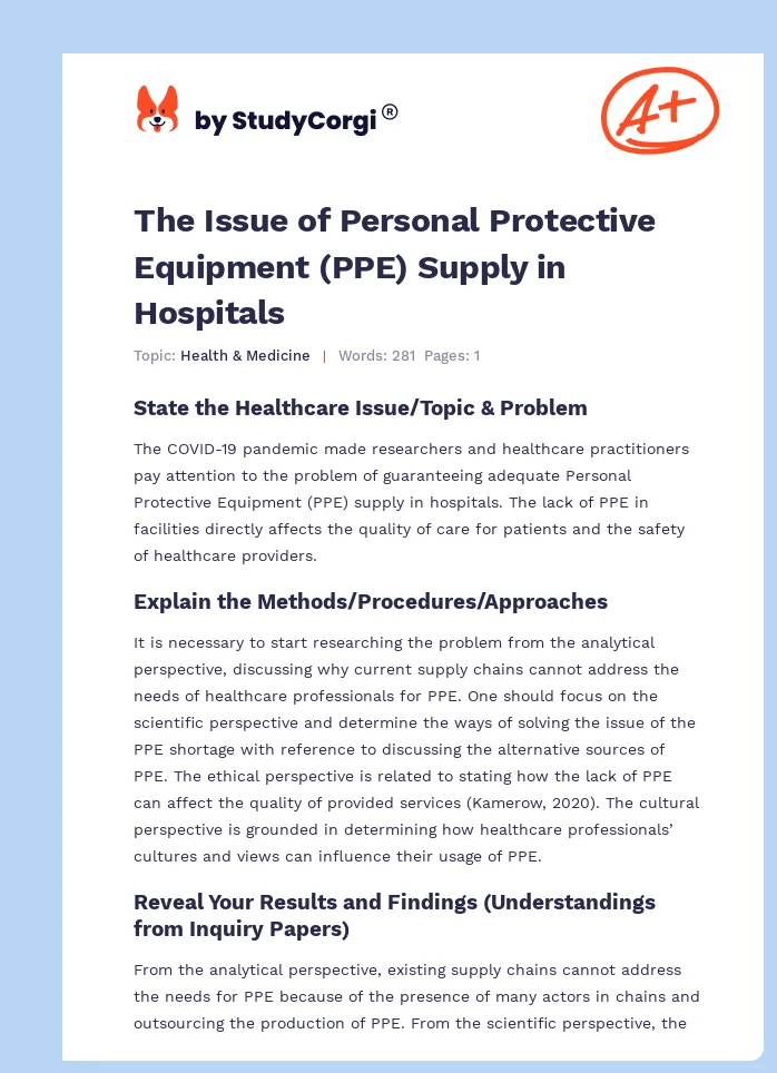 The Issue of Personal Protective Equipment (PPE) Supply in Hospitals. Page 1