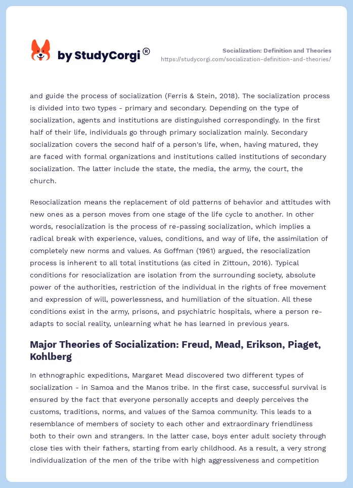 Socialization: Definition and Theories. Page 2