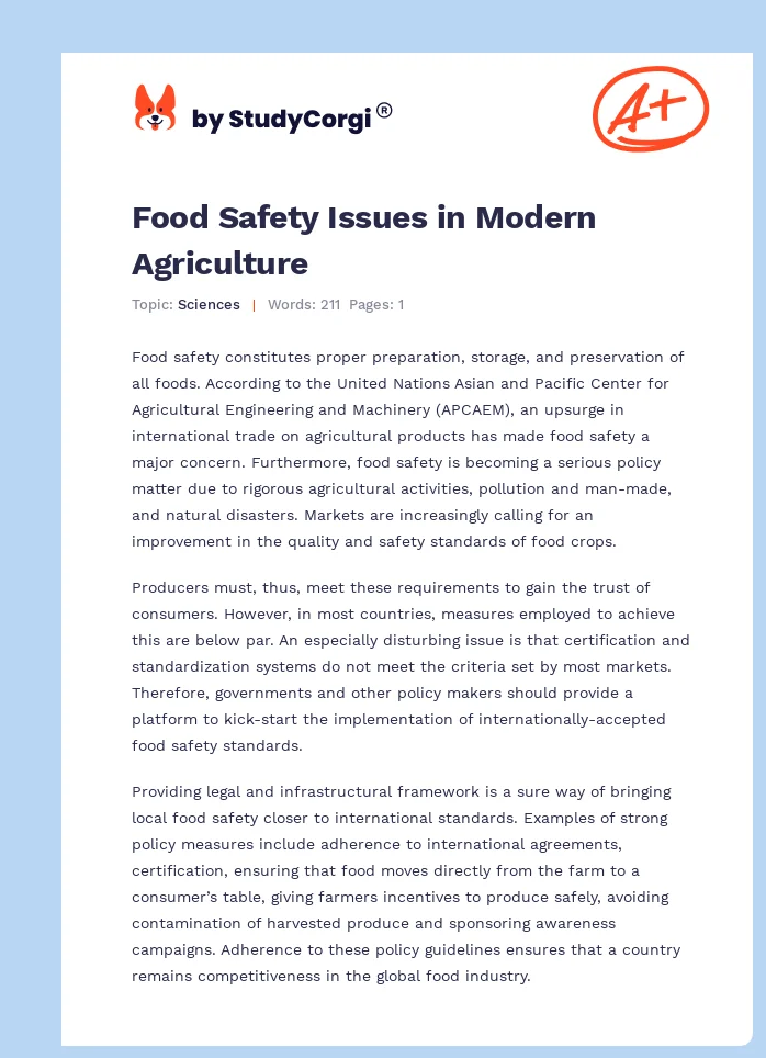 Food Safety Issues in Modern Agriculture. Page 1