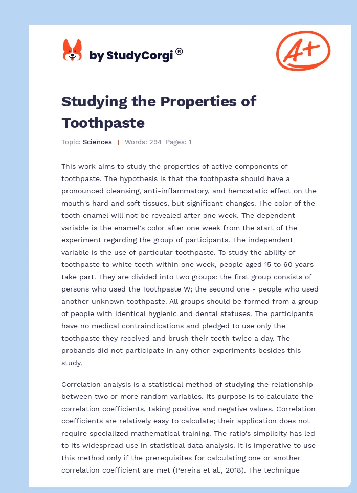 Studying the Properties of Toothpaste. Page 1