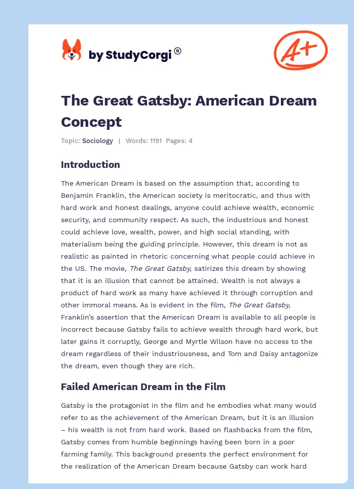 The Great Gatsby: American Dream Concept. Page 1