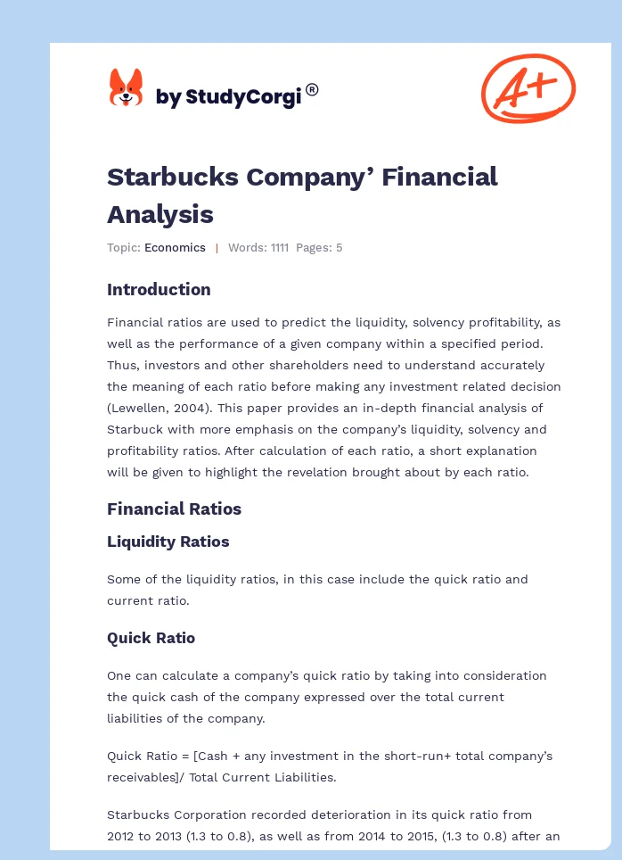 Starbucks Company’ Financial Analysis. Page 1