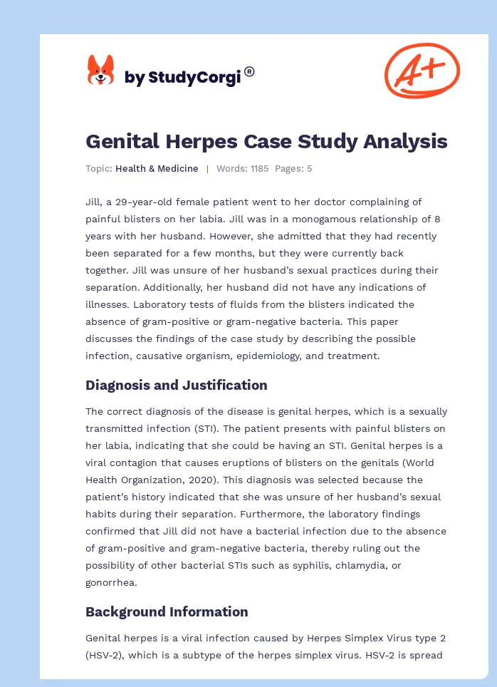Genital Herpes Case Study Analysis. Page 1