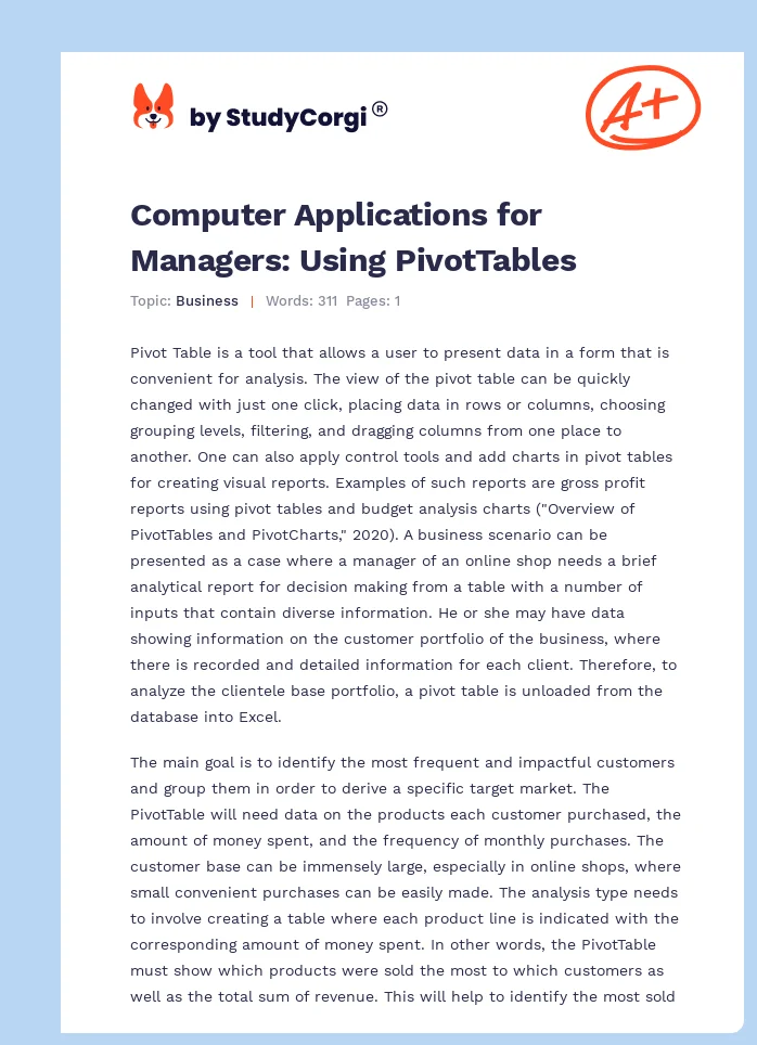 Computer Applications for Managers: Using PivotTables. Page 1