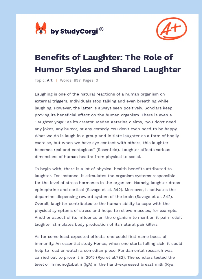 Benefits of Laughter: The Role of Humor Styles and Shared Laughter. Page 1