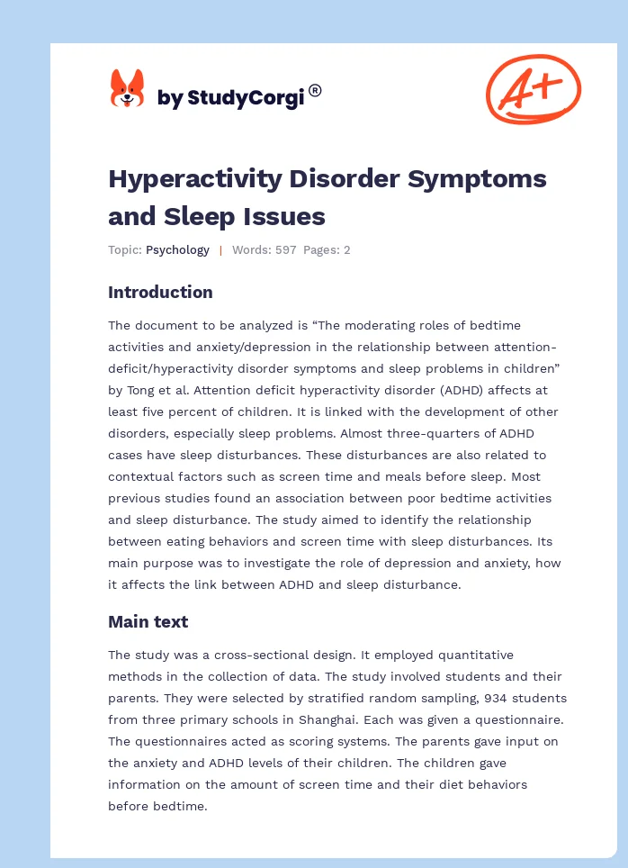 Hyperactivity Disorder Symptoms and Sleep Issues. Page 1