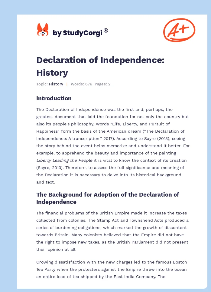 Declaration of Independence: History. Page 1