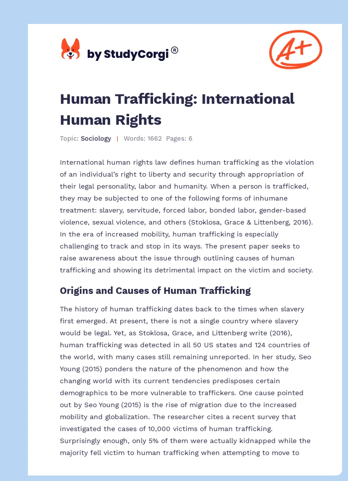 Human Trafficking: International Human Rights. Page 1