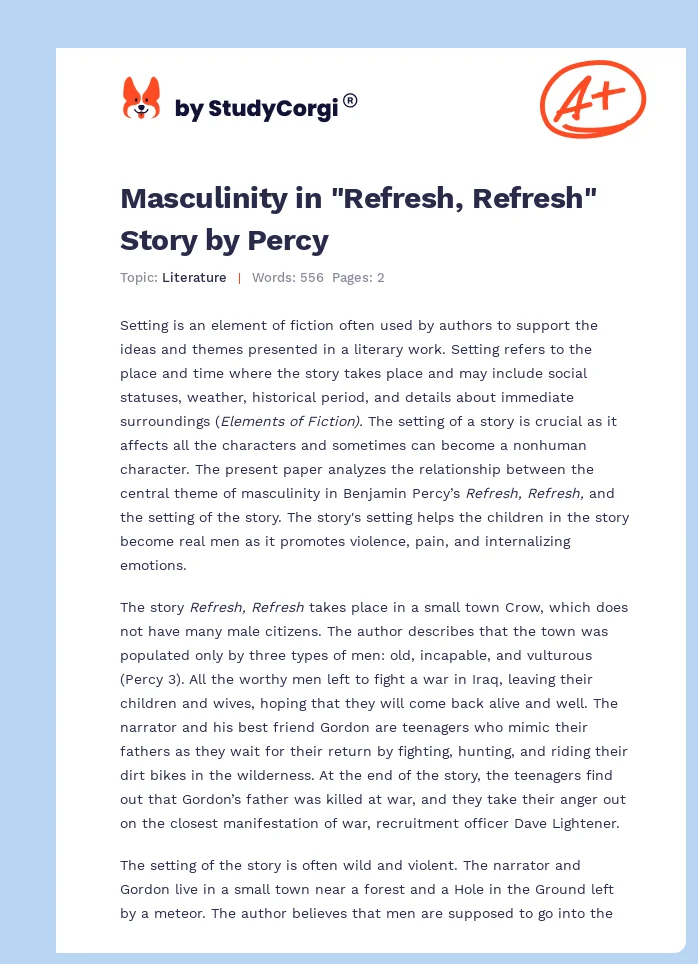 Masculinity in "Refresh, Refresh" Story by Percy. Page 1