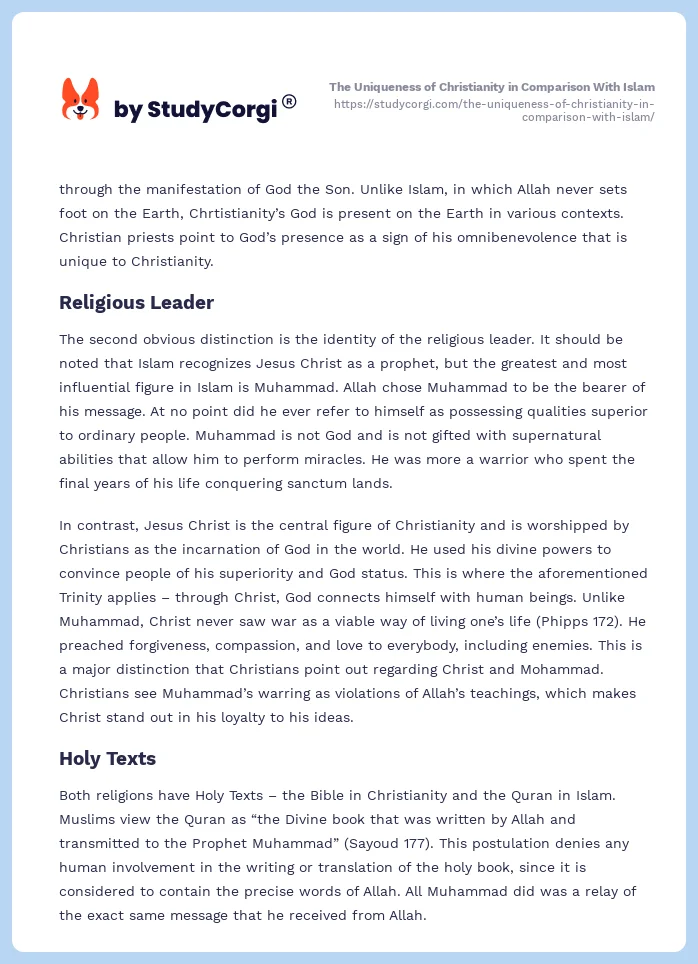 The Uniqueness of Christianity in Comparison With Islam. Page 2