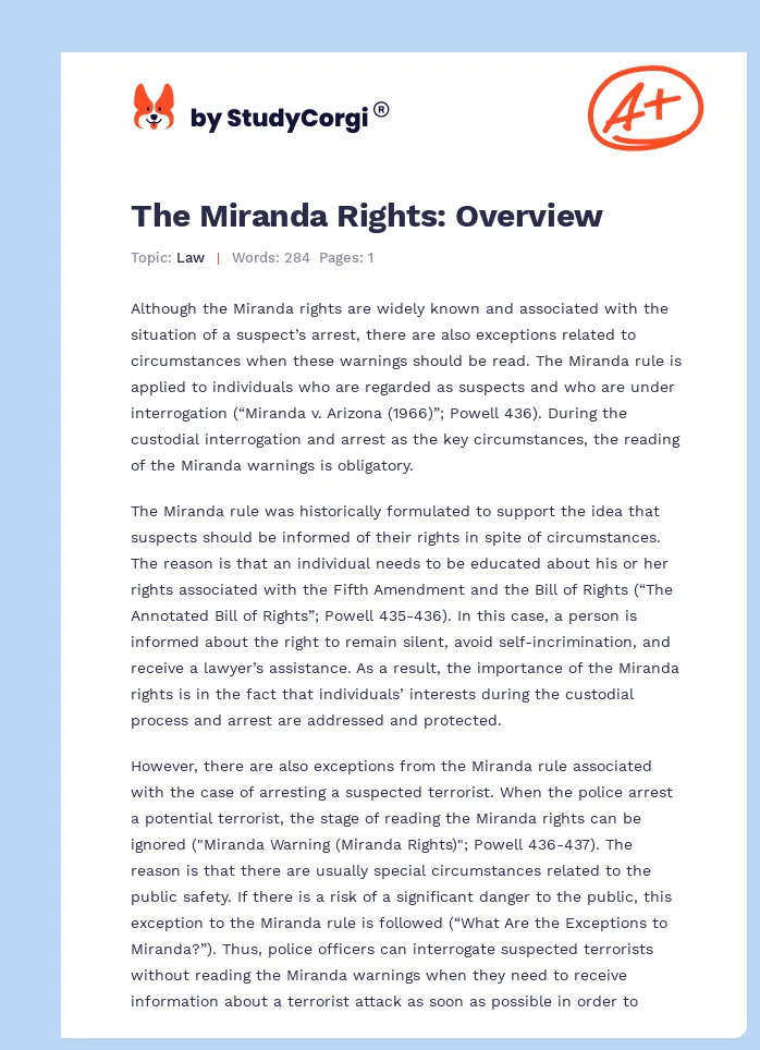 The Miranda Rights: Overview. Page 1