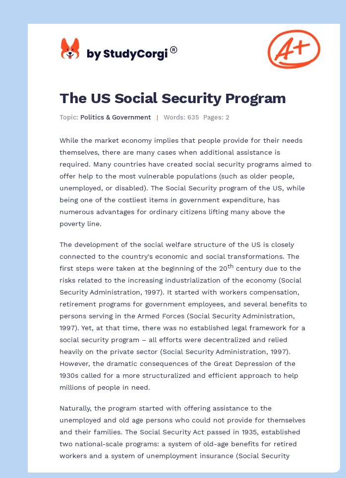 The US Social Security Program. Page 1