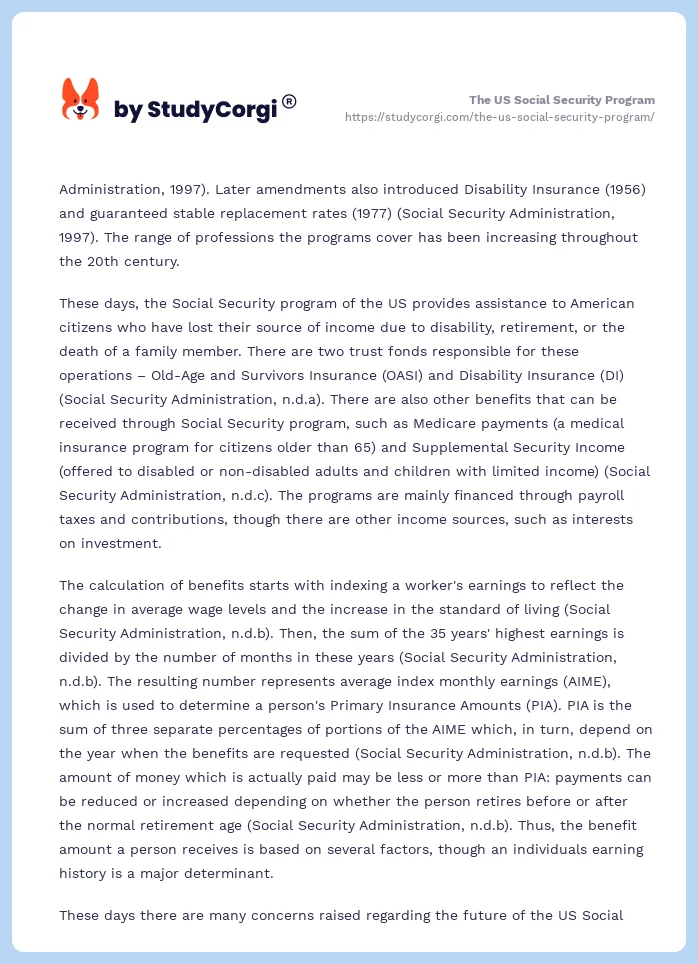 The US Social Security Program. Page 2