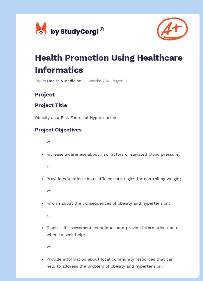 Health Promotion Using Healthcare Informatics. Page 1