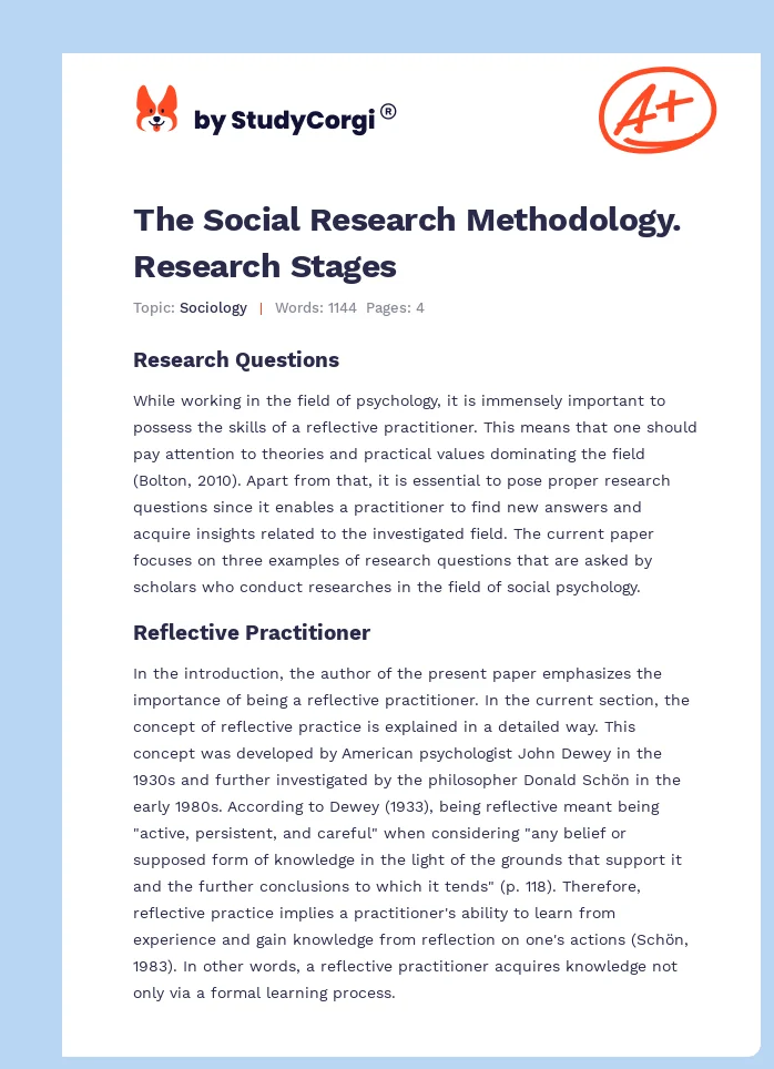 The Social Research Methodology. Research Stages. Page 1