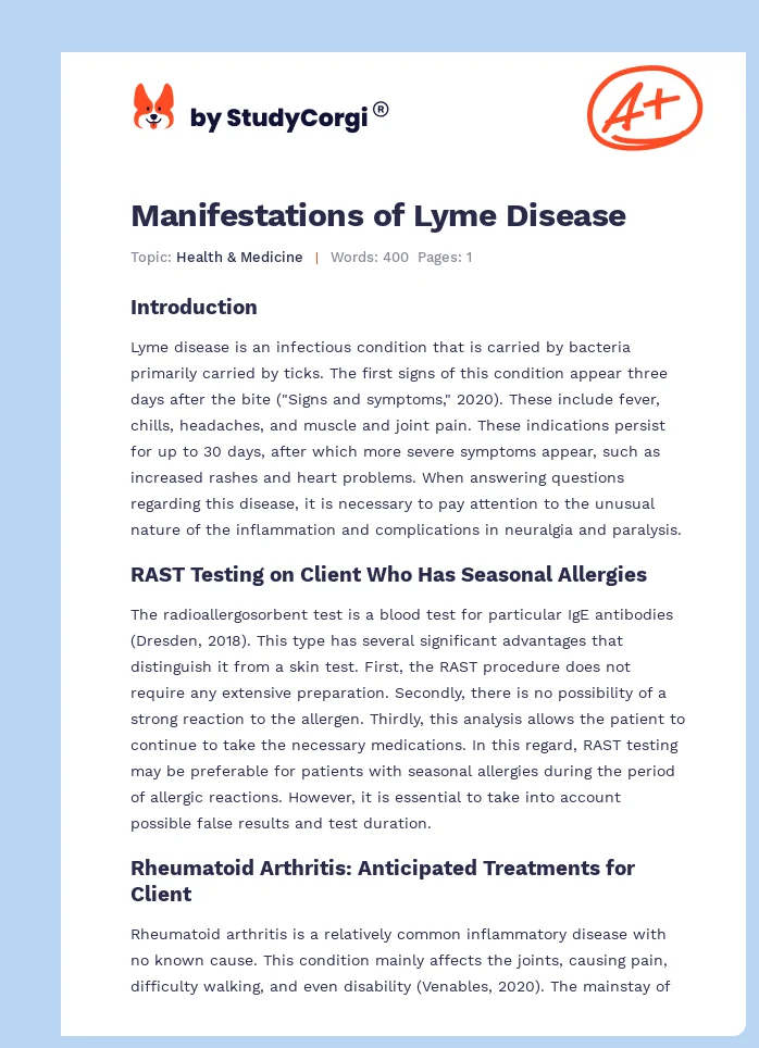 Manifestations of Lyme Disease. Page 1