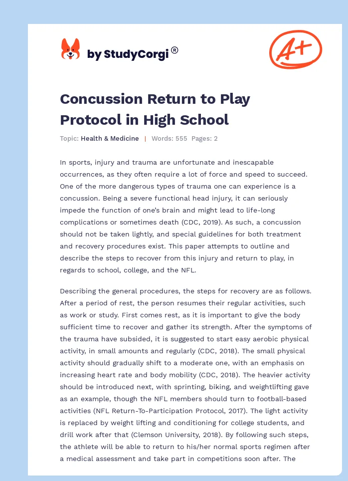 Concussion Return to Play Protocol in High School. Page 1