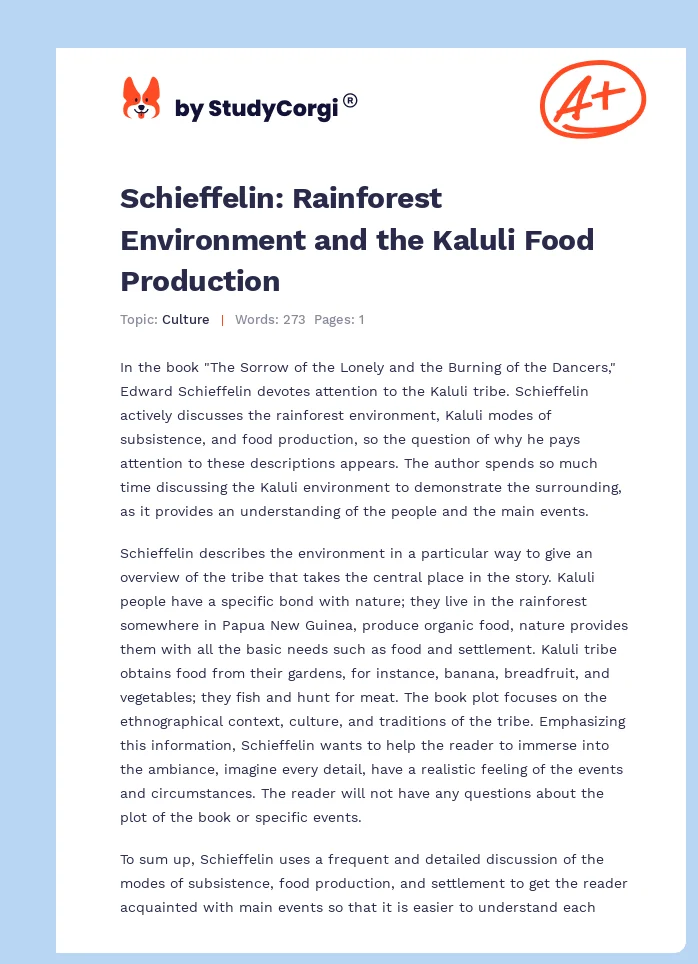 Schieffelin: Rainforest Environment and the Kaluli Food Production. Page 1