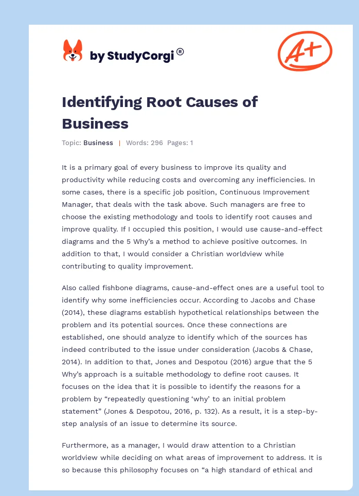 Identifying Root Causes of Business. Page 1