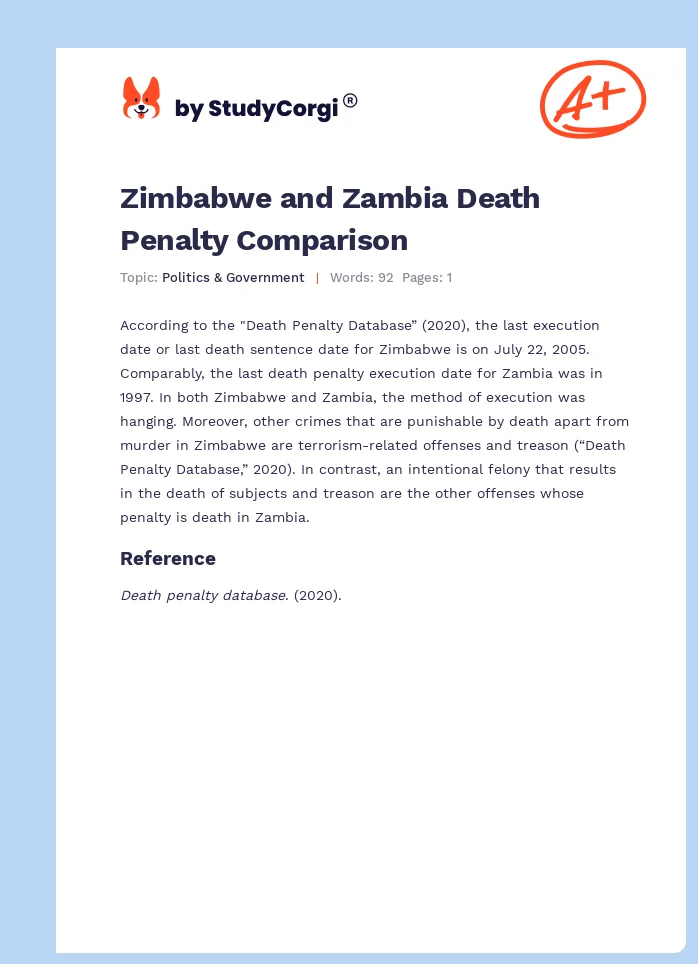 Zimbabwe and Zambia Death Penalty Comparison. Page 1