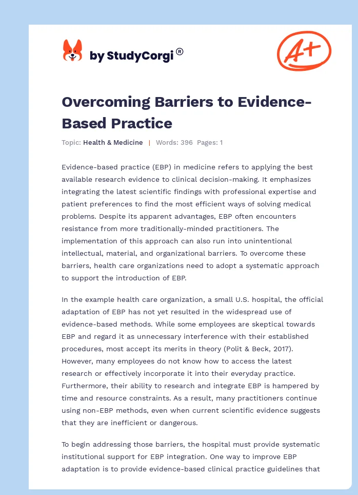 Overcoming Barriers to Evidence-Based Practice. Page 1