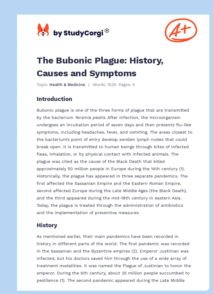 The Bubonic Plague: History, Causes and Symptoms. Page 1