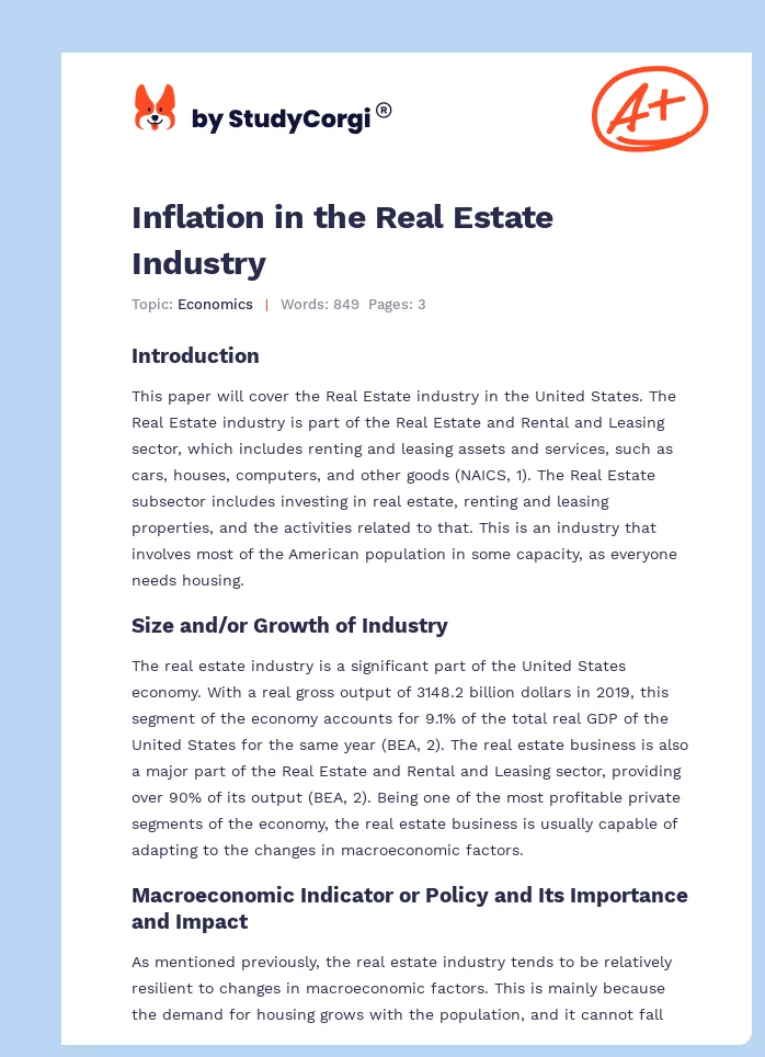 Inflation in the Real Estate Industry. Page 1