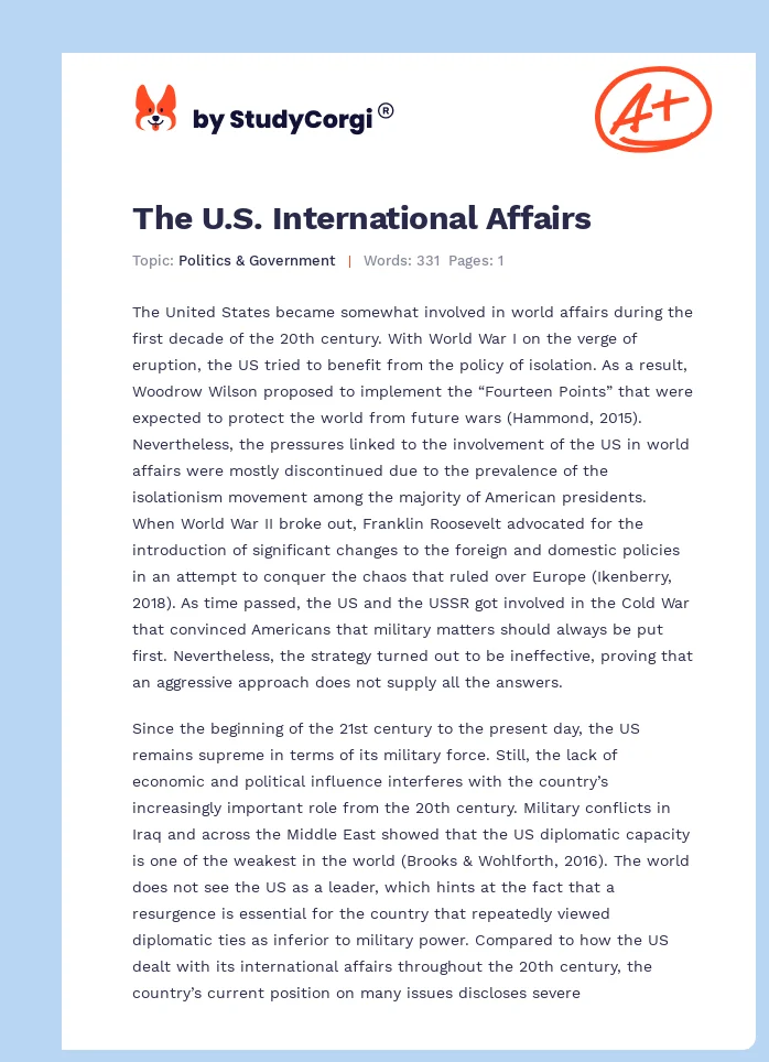 The U.S. International Affairs. Page 1