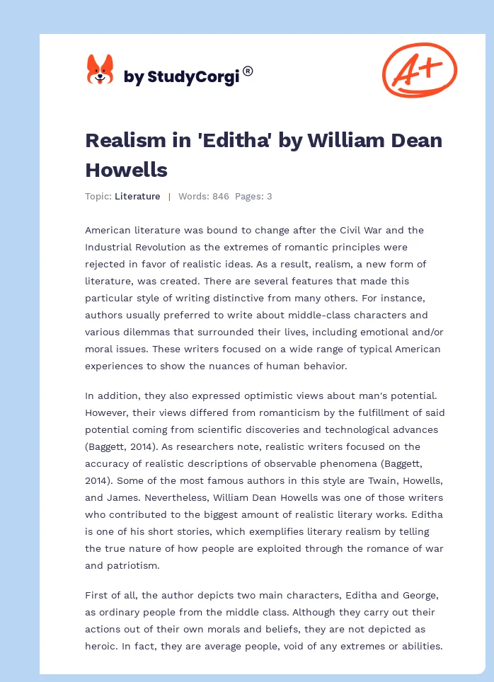 Realism in 'Editha' by William Dean Howells. Page 1