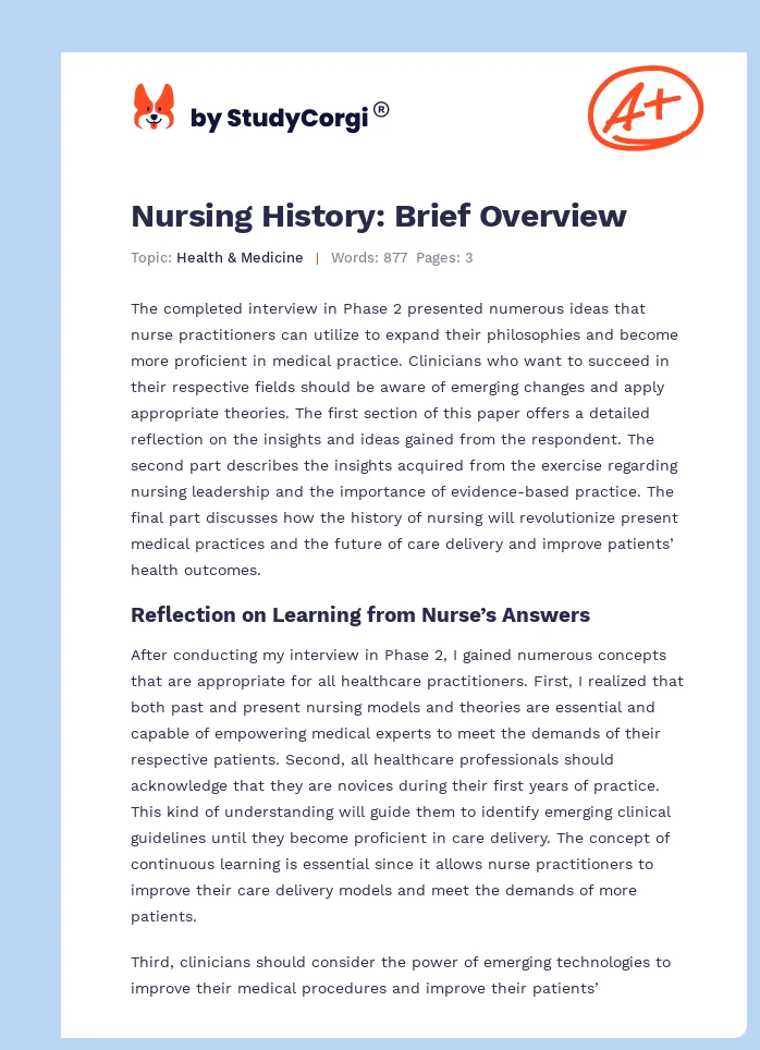 Nursing History: Brief Overview. Page 1