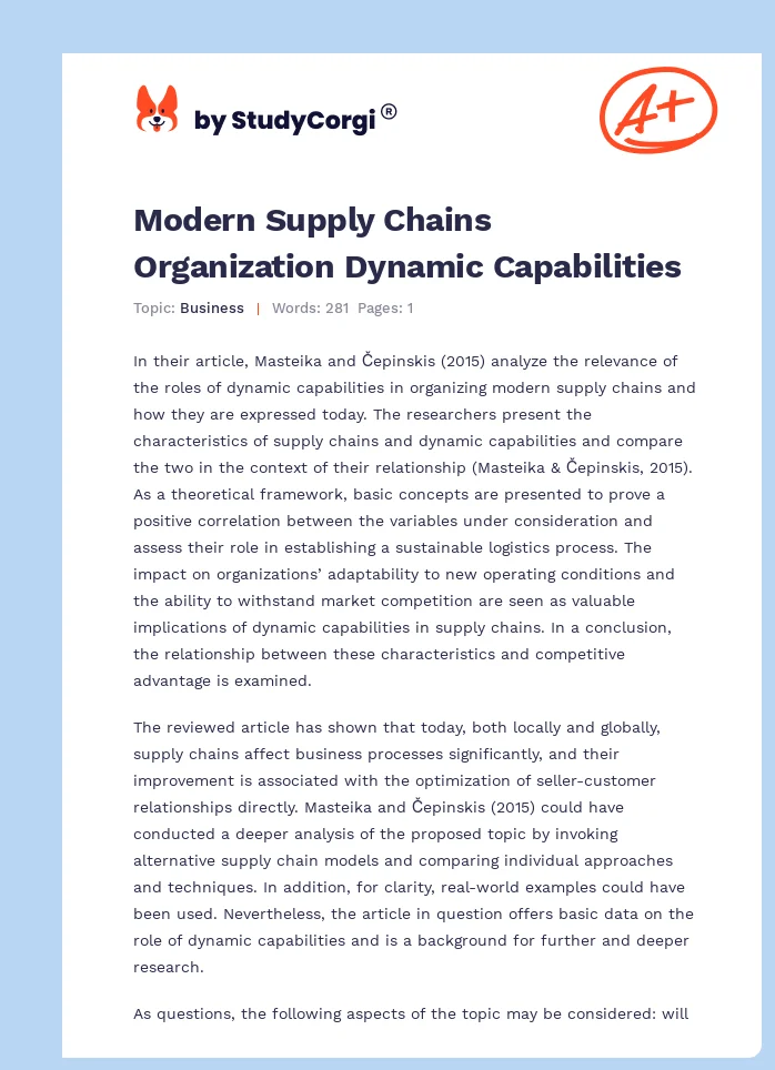 Modern Supply Chains Organization Dynamic Capabilities. Page 1