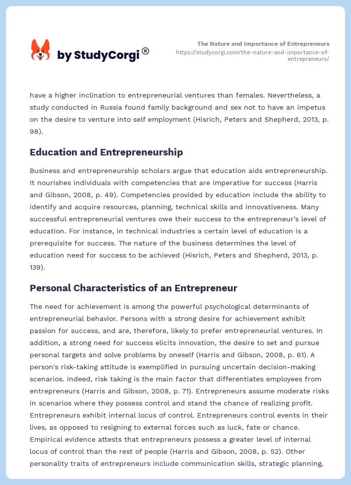 The Nature and Importance of Entrepreneurs. Page 2