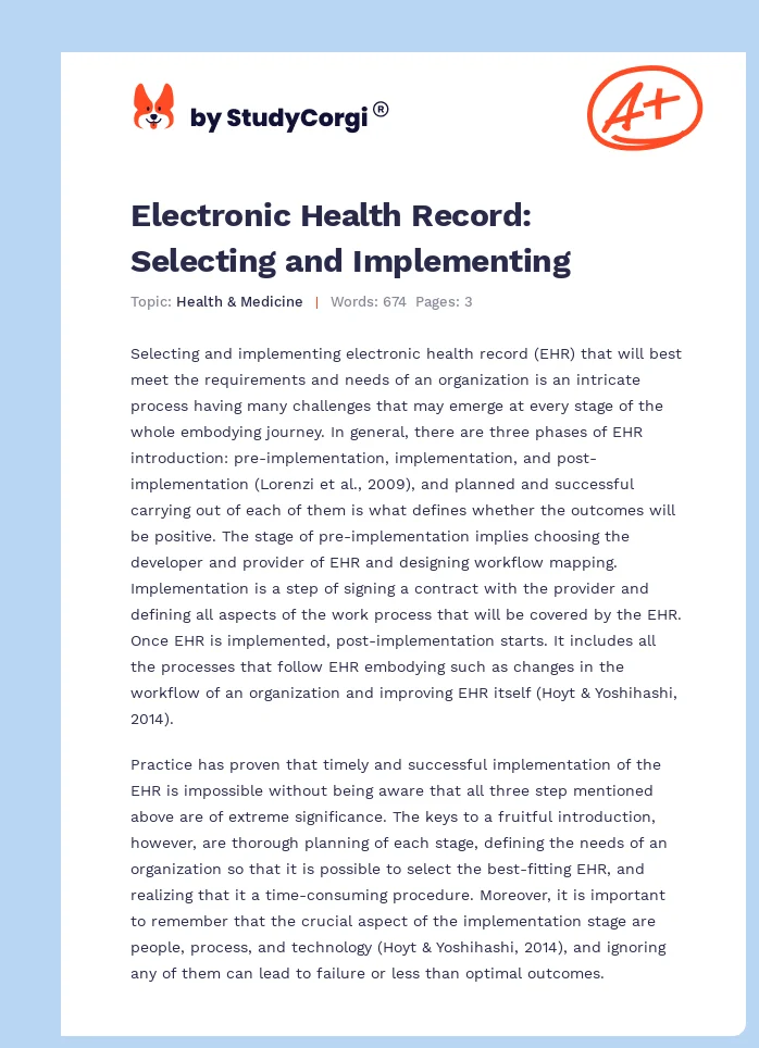 Electronic Health Record: Selecting and Implementing. Page 1
