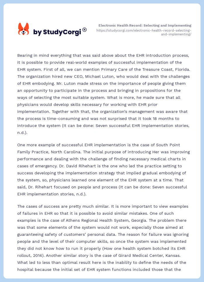 Electronic Health Record: Selecting and Implementing. Page 2