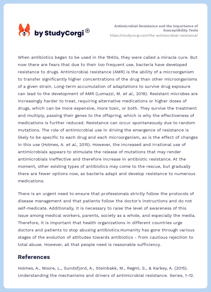 Antimicrobial Resistance and the Importance of Susceptibility Tests. Page 2