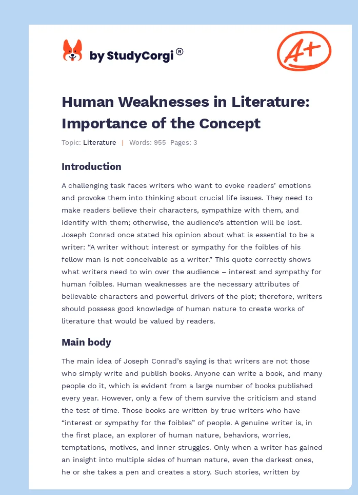 Human Weaknesses in Literature: Importance of the Concept. Page 1