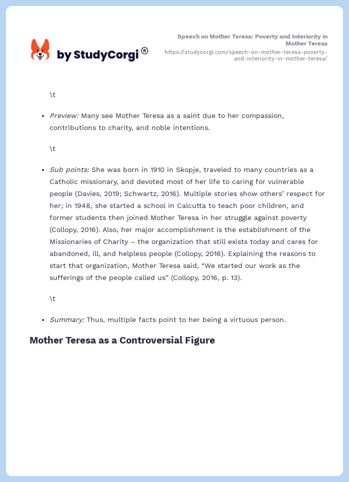 Speech on Mother Teresa: Poverty and Interiority in Mother Teresa. Page 2