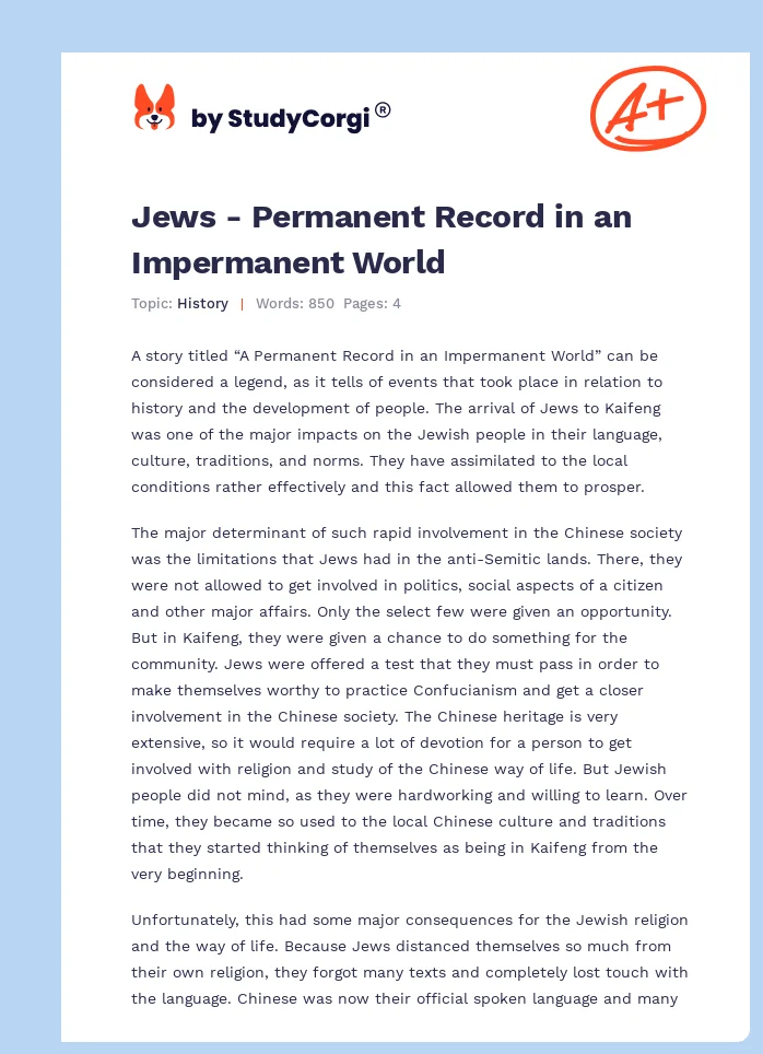 Jews - Permanent Record in an Impermanent World. Page 1