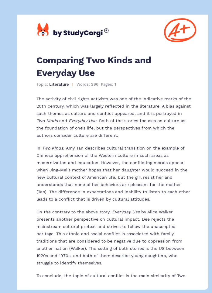 Comparing Two Kinds and Everyday Use. Page 1