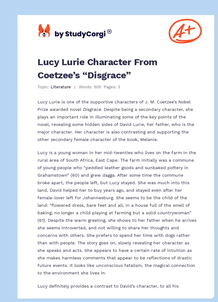 Lucy Lurie Character From Coetzee’s “Disgrace”. Page 1