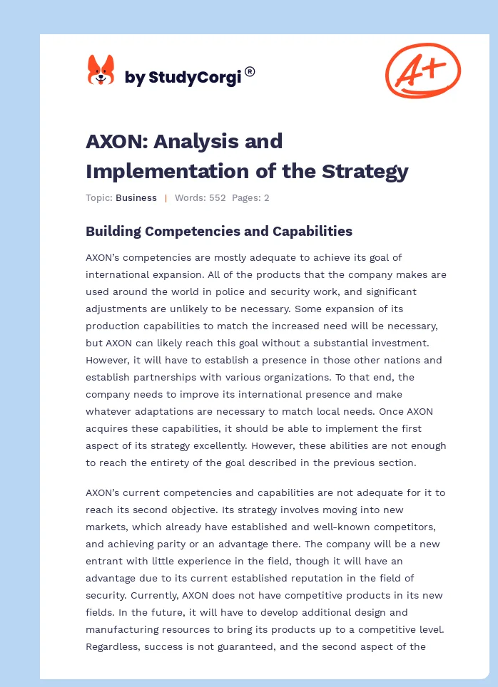 AXON: Analysis and Implementation of the Strategy. Page 1