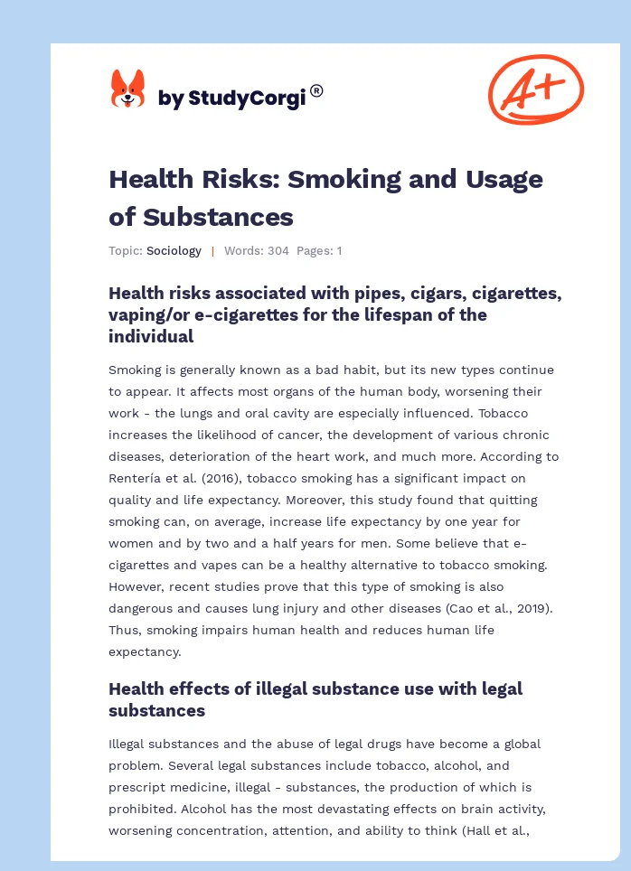 Health Risks: Smoking and Usage of Substances. Page 1