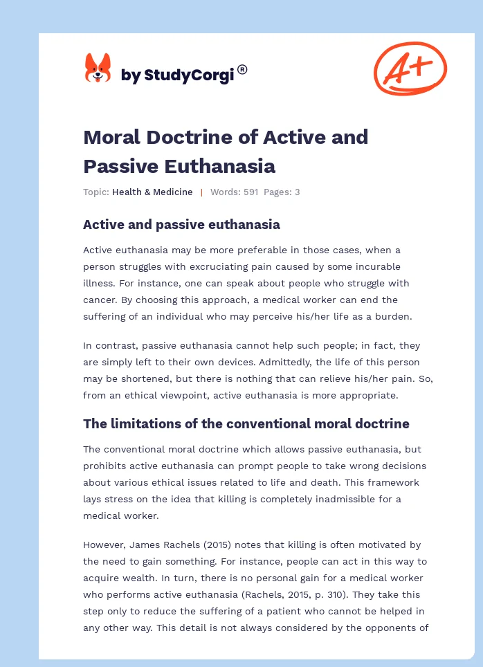 Moral Doctrine of Active and Passive Euthanasia. Page 1