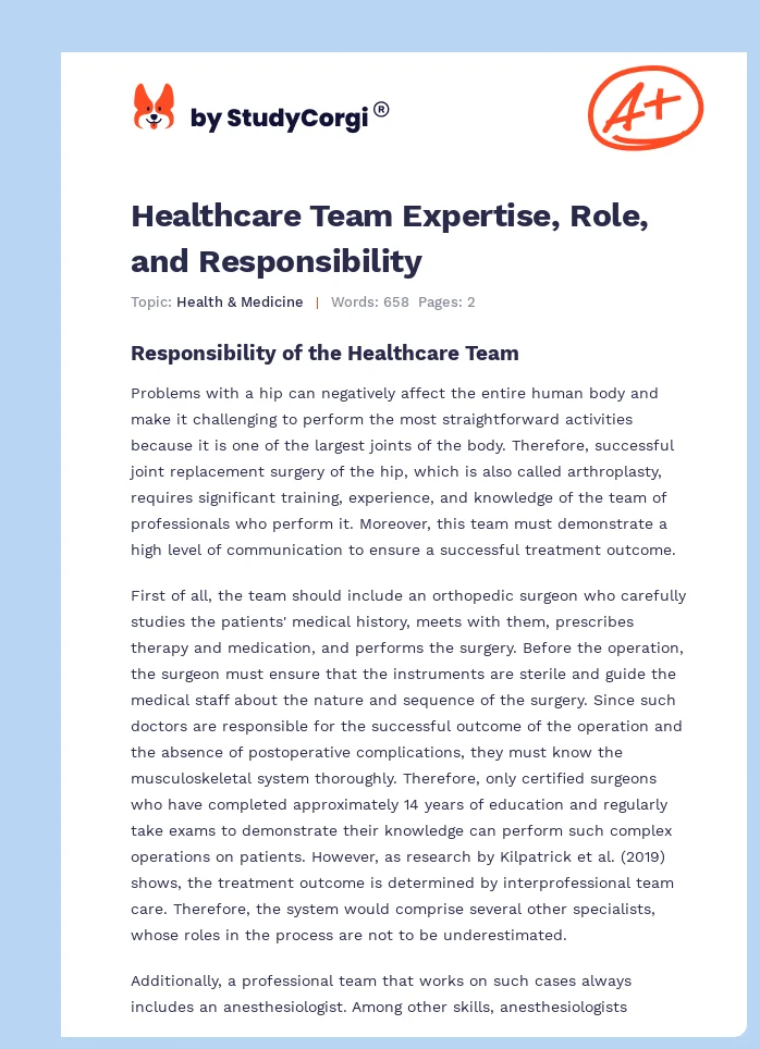 Healthcare Team Expertise, Role, and Responsibility. Page 1