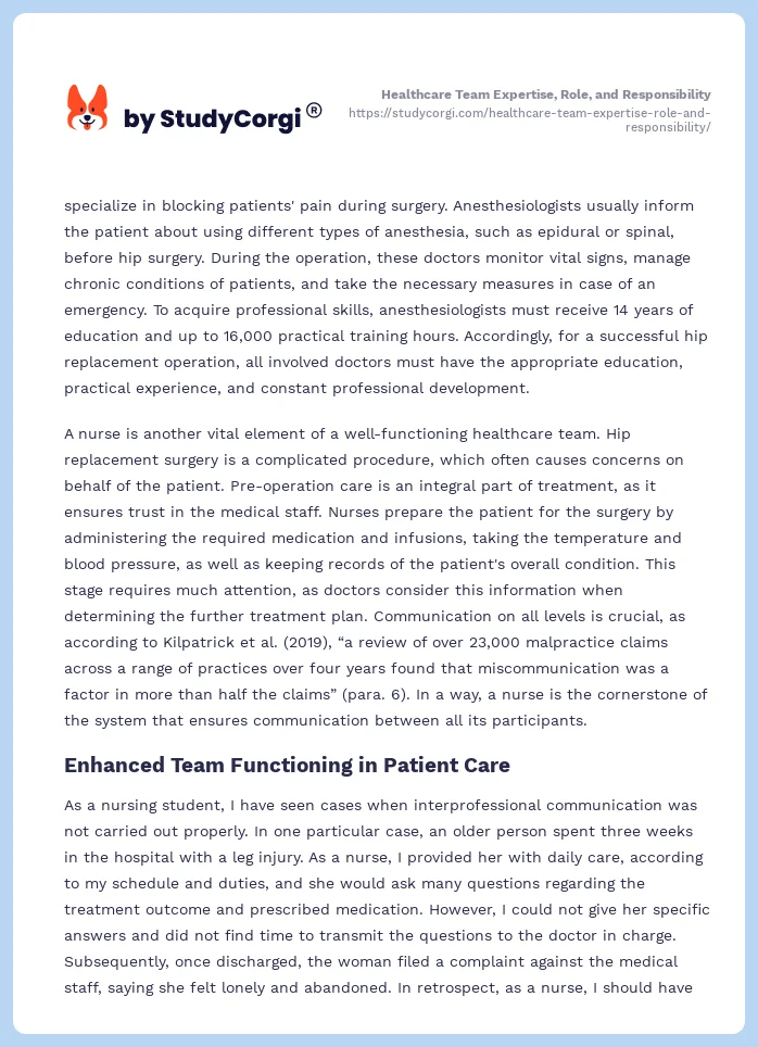 Healthcare Team Expertise, Role, and Responsibility. Page 2