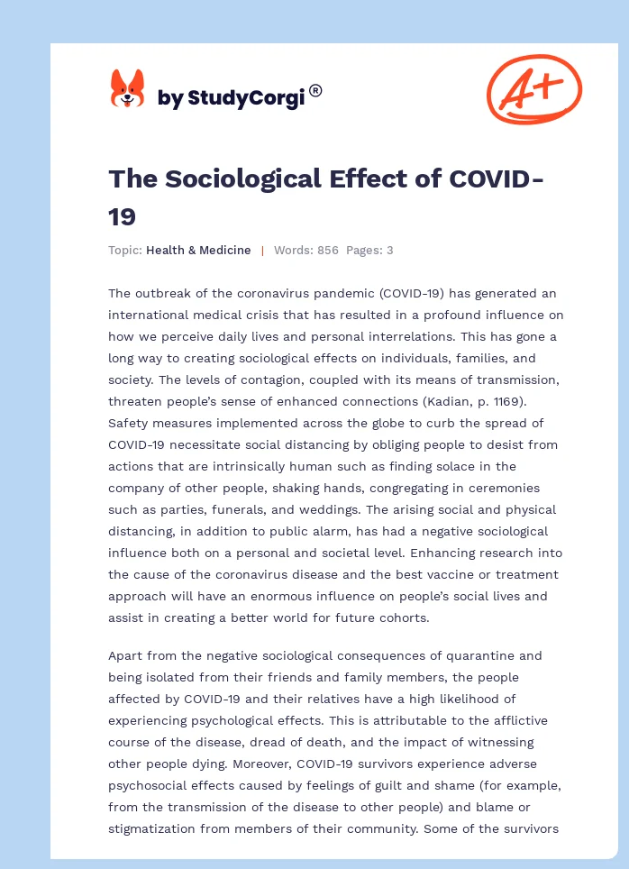 The Sociological Effect of COVID-19. Page 1