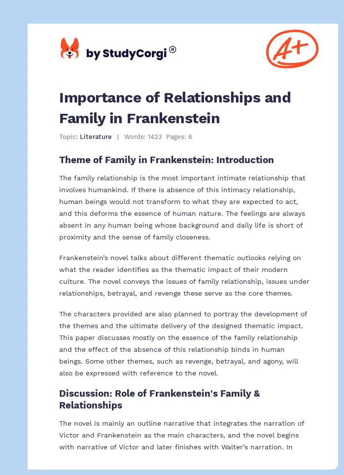 Importance of Relationships and Family in Frankenstein. Page 1