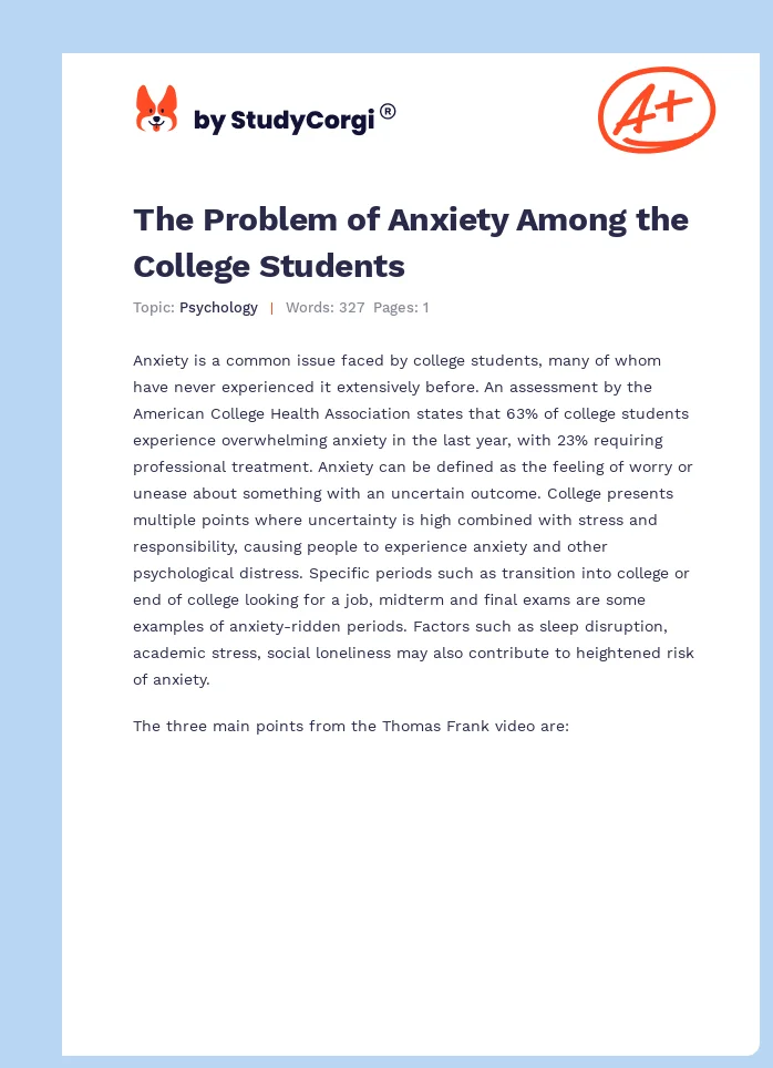 The Problem of Anxiety Among the College Students. Page 1