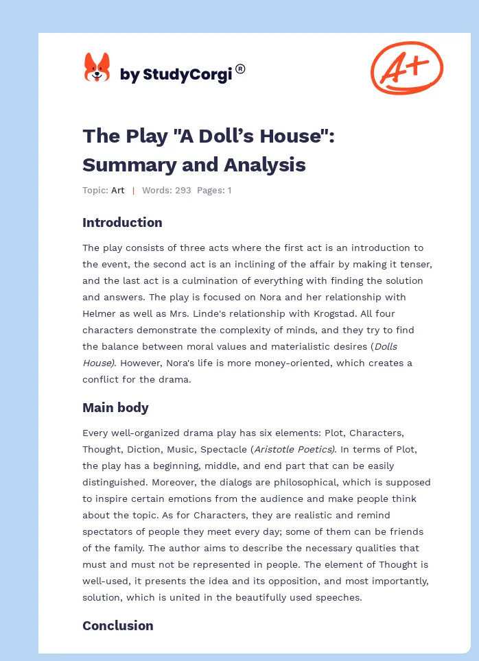 The Play "A Doll’s House": Summary and Analysis. Page 1