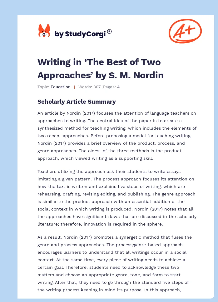Writing in ‘The Best of Two Approaches’ by S. M. Nordin. Page 1